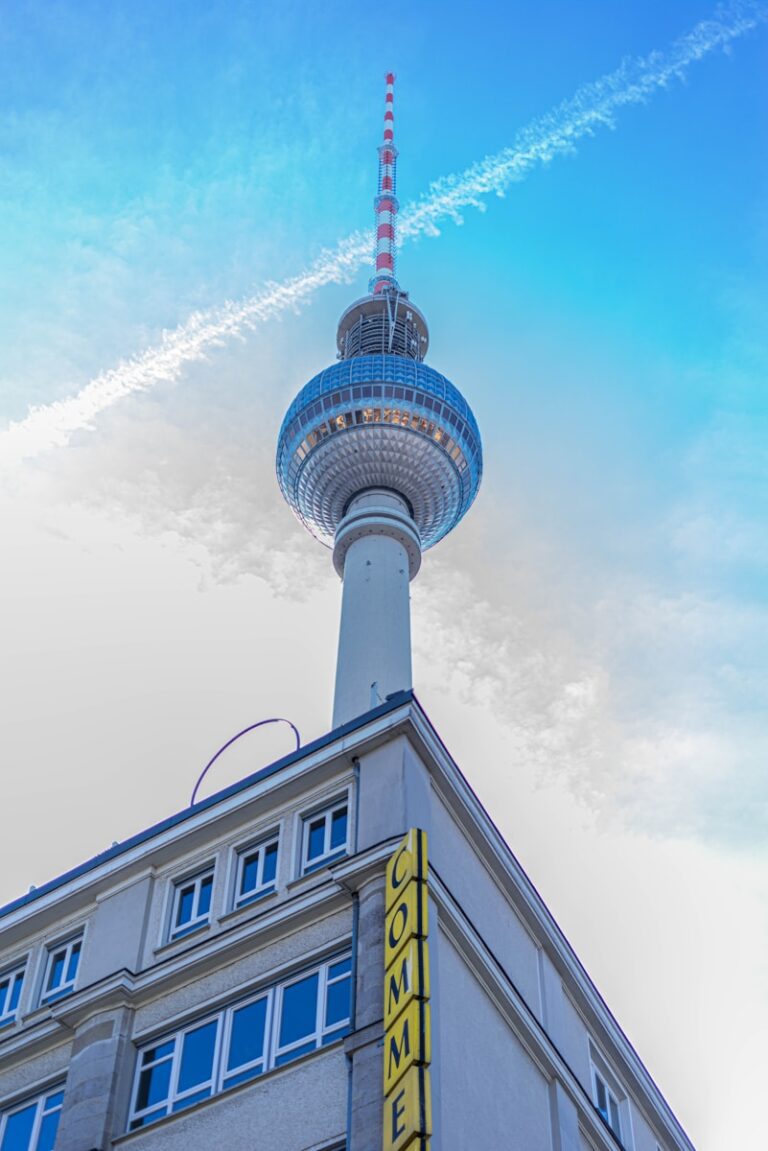 Berlin, a tall building with a sky background